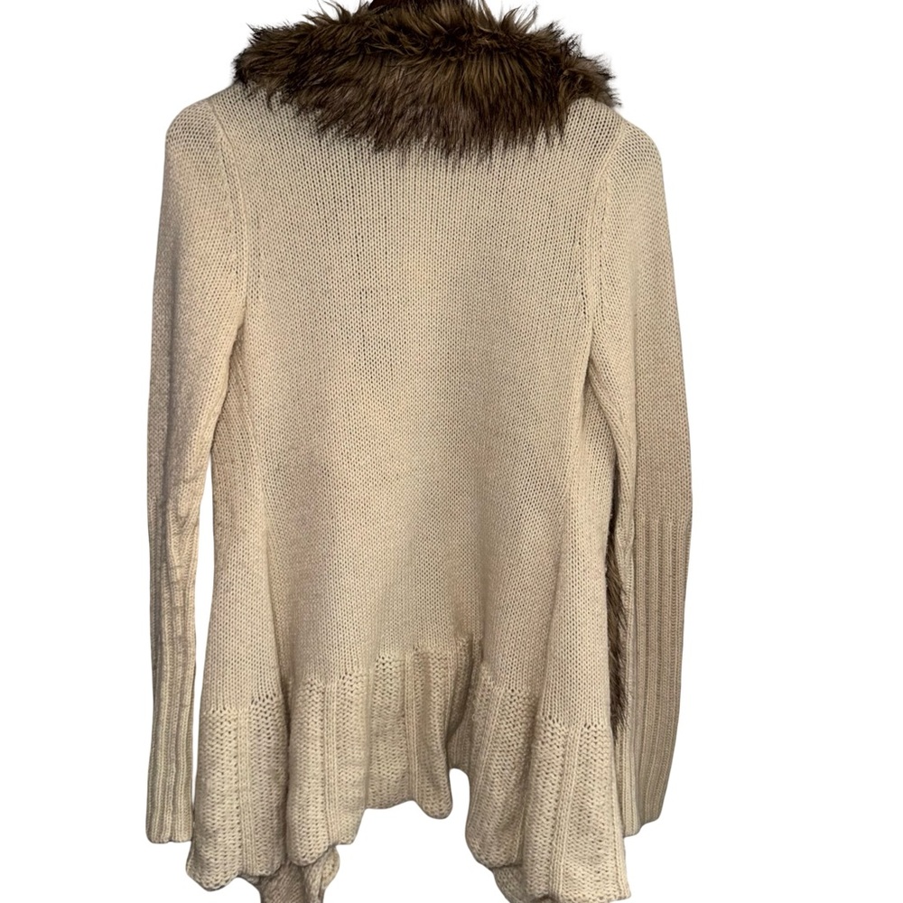 Venus Faux Fur Collar Cardigan Cream Open Front Knit Sweater Cozy Fall Boho - Picture 3 of 5